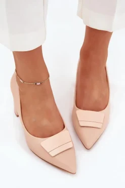 Clearance Boto Czółenka Na Słupku Z Ozdobą Beżowe Celira Beżowy