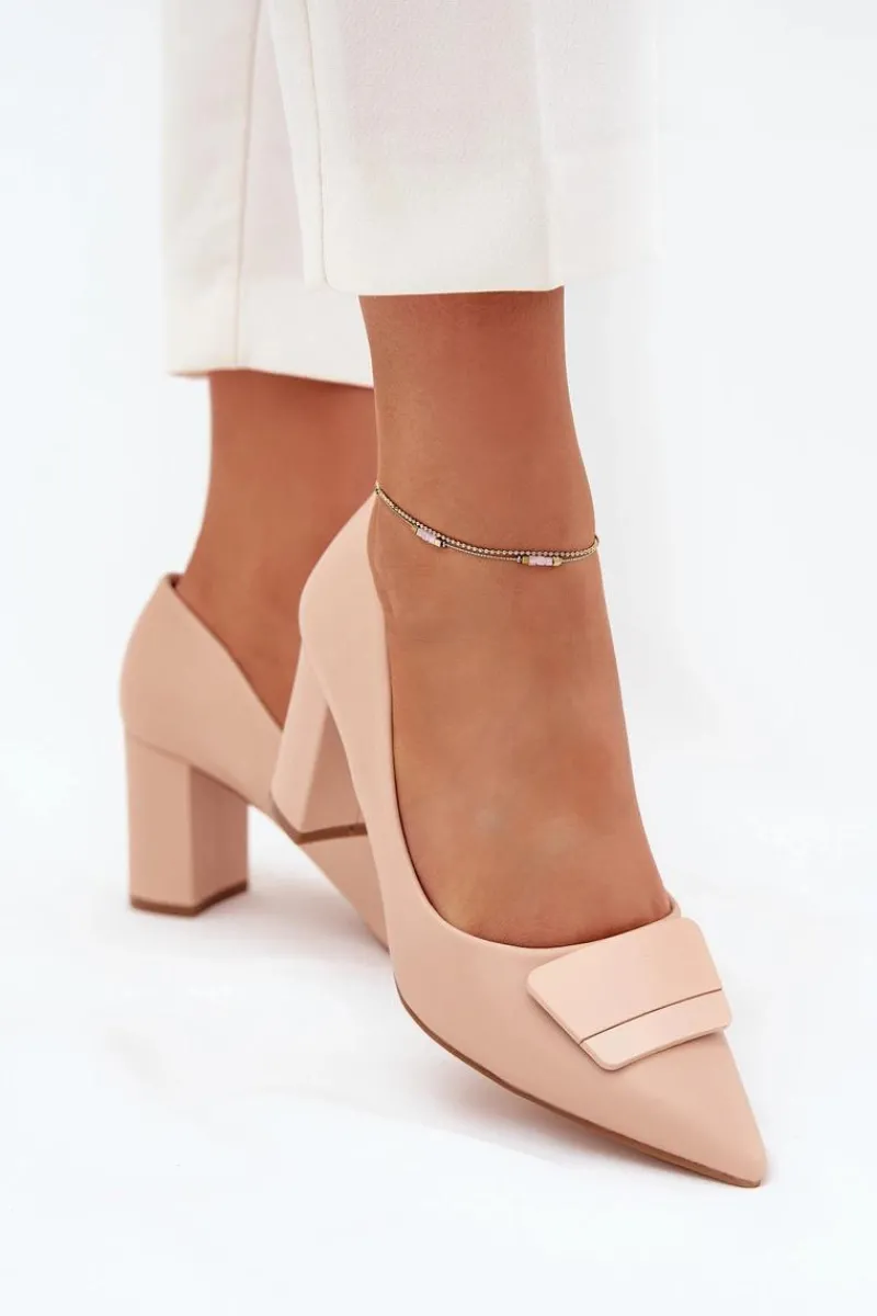 Clearance Boto Czółenka Na Słupku Z Ozdobą Beżowe Celira Beżowy