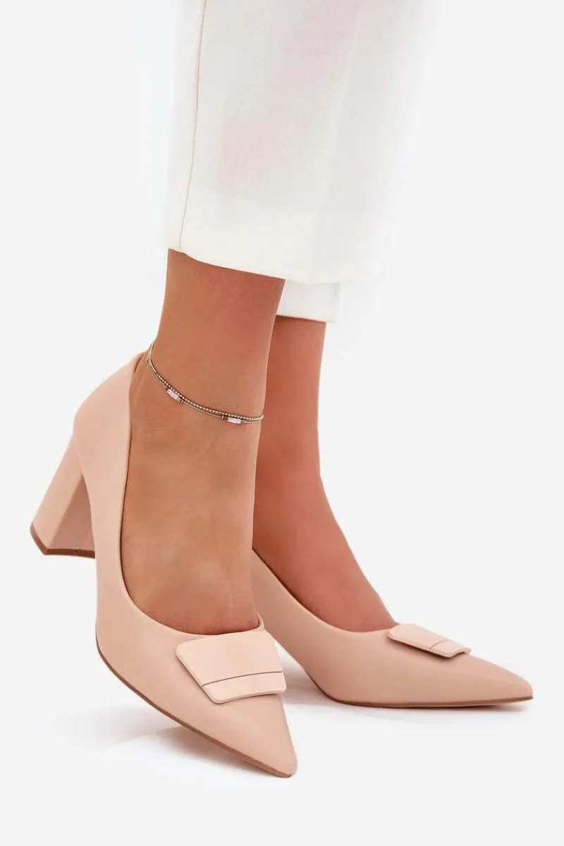 Clearance Boto Czółenka Na Słupku Z Ozdobą Beżowe Celira Beżowy