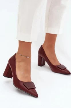 Discount Boto Czółenka Na Słupku Z Ozdobą Bordowe Celira