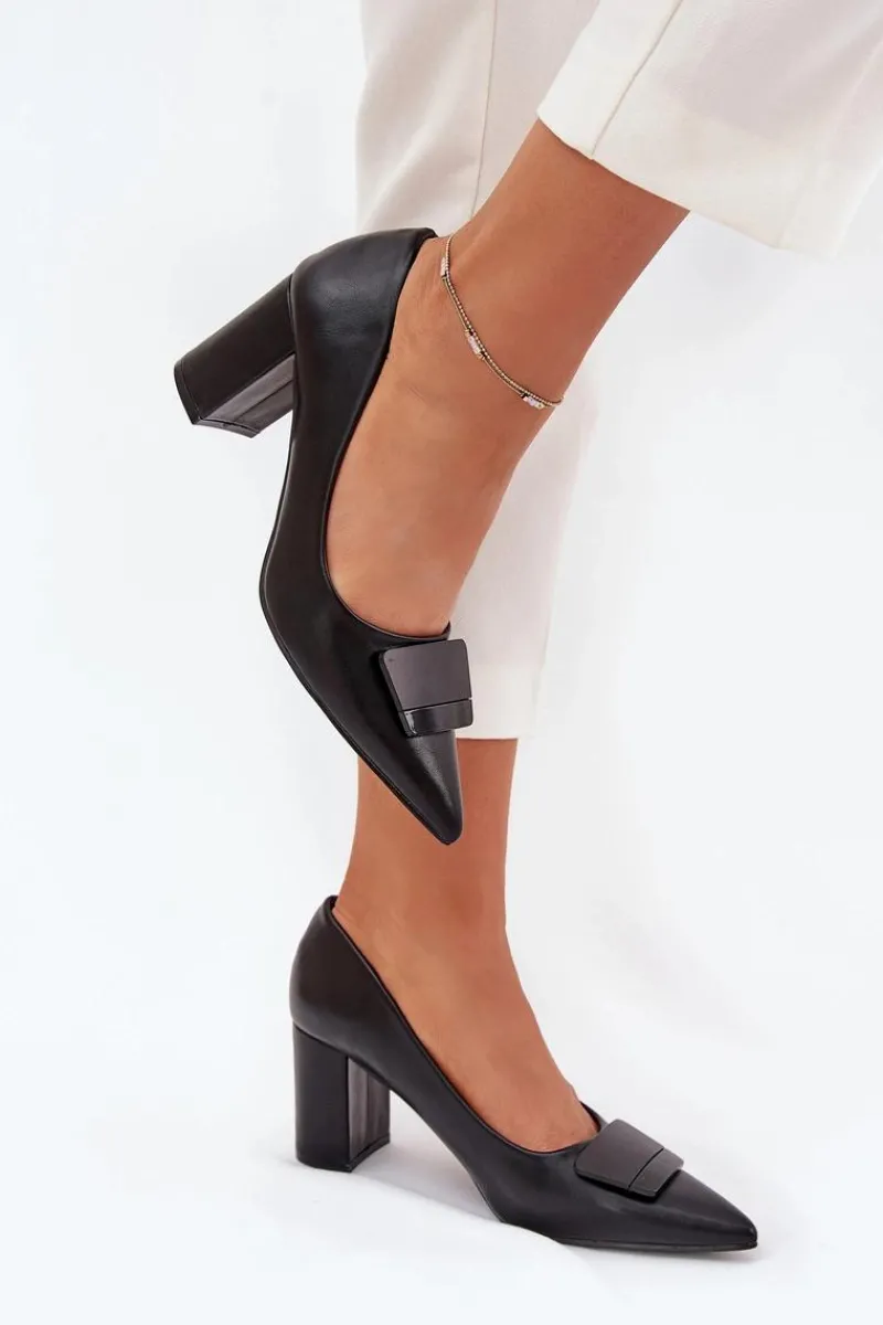 Czółenka Na Słupku|Czółenka Klasyczne>Boto Czółenka Na Słupku Z Ozdobą Czarne Celira Czarny