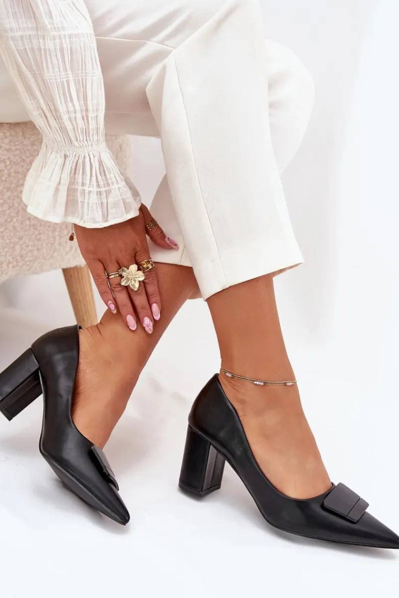 Czółenka Na Słupku|Czółenka Klasyczne>Boto Czółenka Na Słupku Z Ozdobą Czarne Celira Czarny