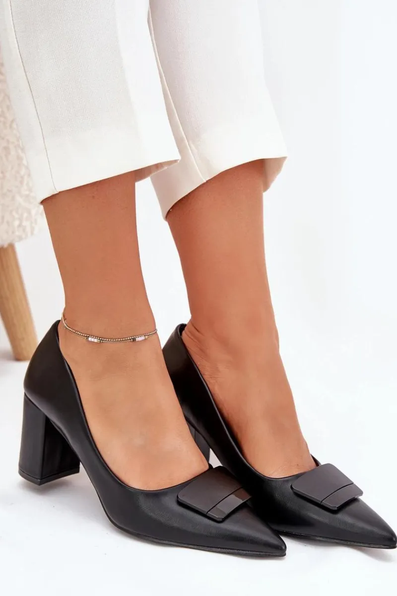 Czółenka Na Słupku|Czółenka Klasyczne>Boto Czółenka Na Słupku Z Ozdobą Czarne Celira Czarny