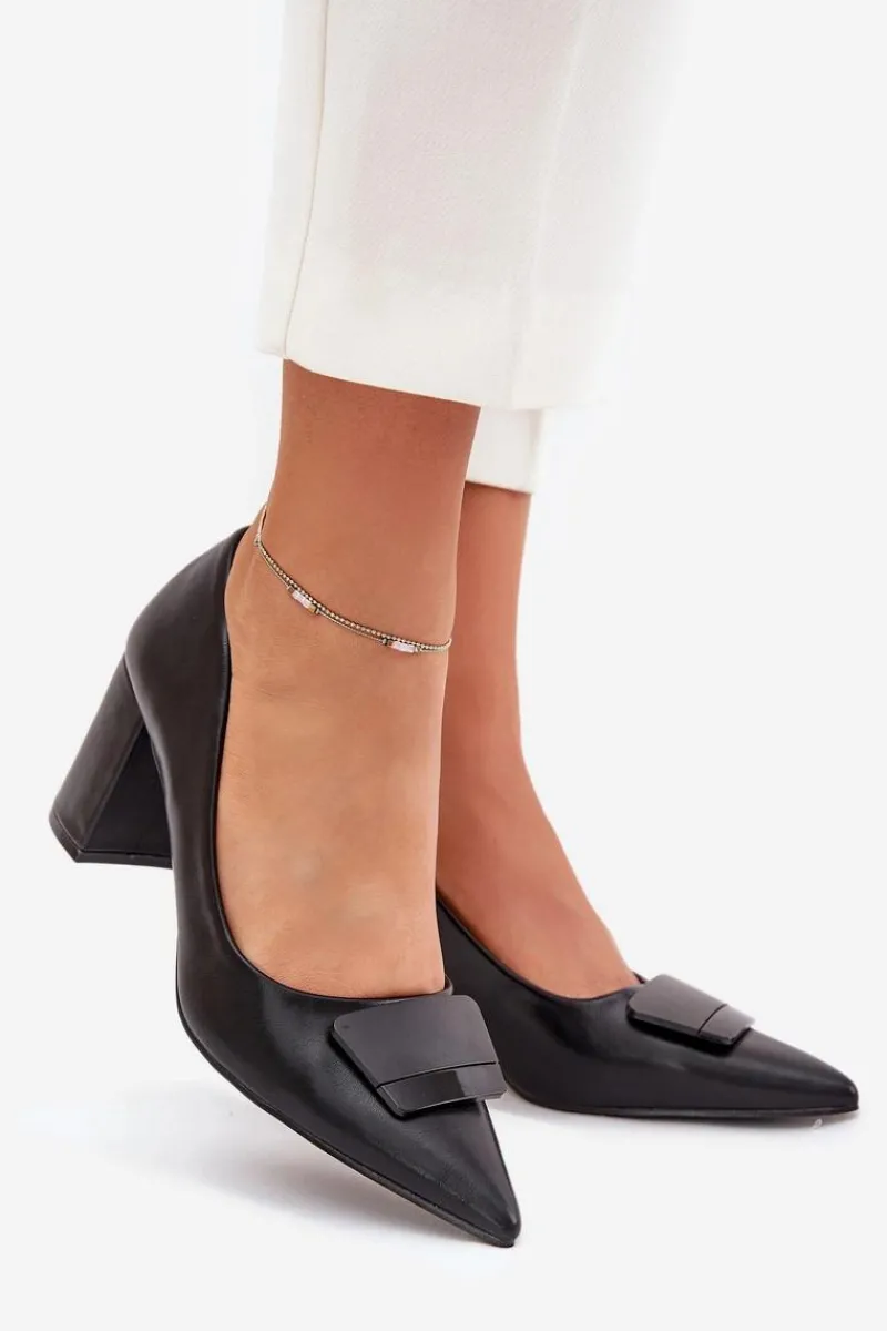 Czółenka Na Słupku|Czółenka Klasyczne>Boto Czółenka Na Słupku Z Ozdobą Czarne Celira Czarny