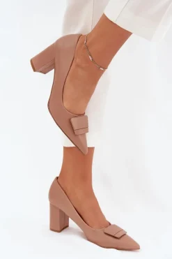 Best Czółenka Na Słupku Z Ozdobą Ciemnobeżowe Celira Damskie Czółenka Na Słupku|Czółenka Klasyczne