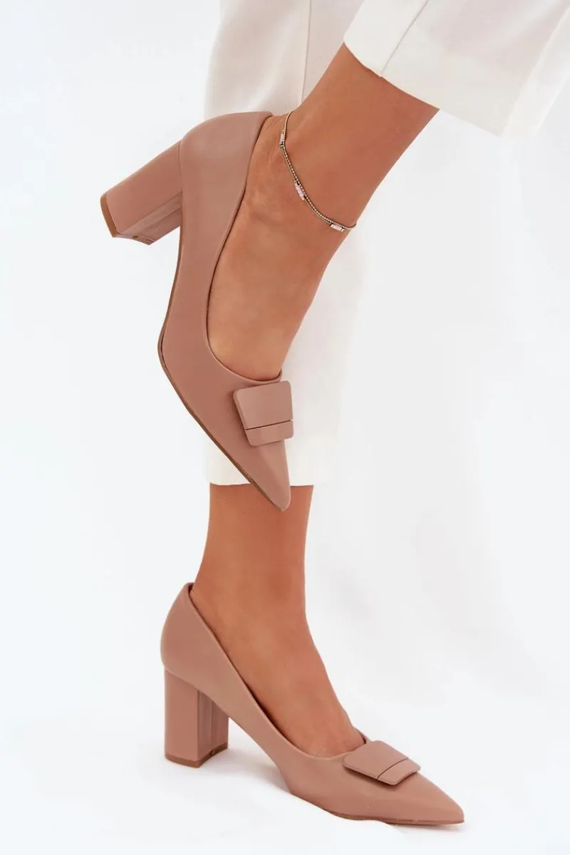 Best Czółenka Na Słupku Z Ozdobą Ciemnobeżowe Celira Damskie Czółenka Na Słupku|Czółenka Klasyczne