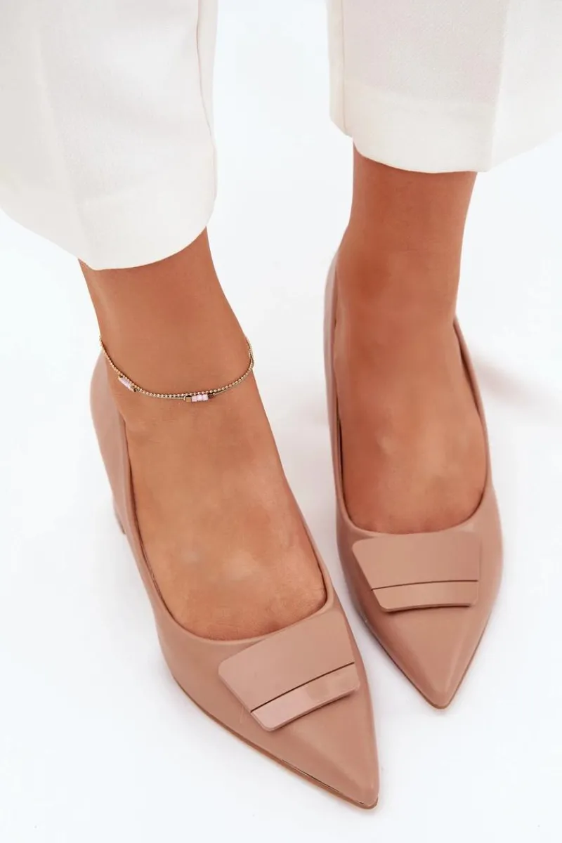 Best Czółenka Na Słupku Z Ozdobą Ciemnobeżowe Celira Damskie Czółenka Na Słupku|Czółenka Klasyczne