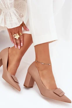 Best Czółenka Na Słupku Z Ozdobą Ciemnobeżowe Celira Damskie Czółenka Na Słupku|Czółenka Klasyczne