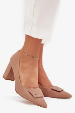 Best Czółenka Na Słupku Z Ozdobą Ciemnobeżowe Celira Damskie Czółenka Na Słupku|Czółenka Klasyczne