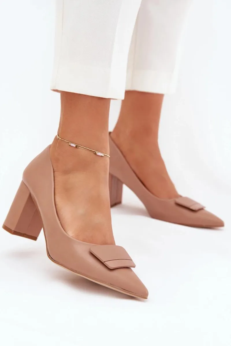 Best Czółenka Na Słupku Z Ozdobą Ciemnobeżowe Celira Damskie Czółenka Na Słupku|Czółenka Klasyczne