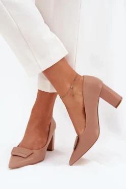 Best Czółenka Na Słupku Z Ozdobą Ciemnobeżowe Celira Damskie Czółenka Na Słupku|Czółenka Klasyczne