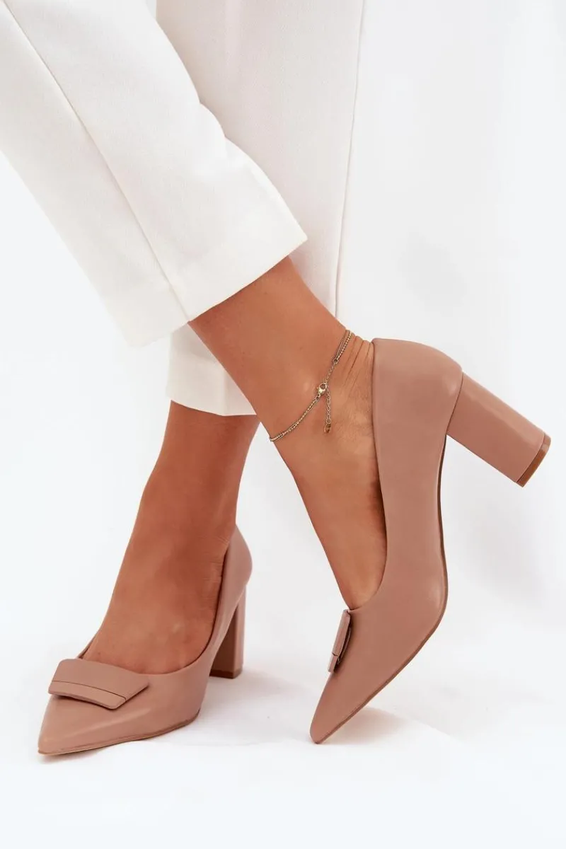 Best Czółenka Na Słupku Z Ozdobą Ciemnobeżowe Celira Damskie Czółenka Na Słupku|Czółenka Klasyczne