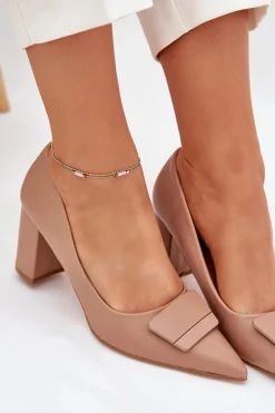 Best Czółenka Na Słupku Z Ozdobą Ciemnobeżowe Celira Damskie Czółenka Na Słupku|Czółenka Klasyczne