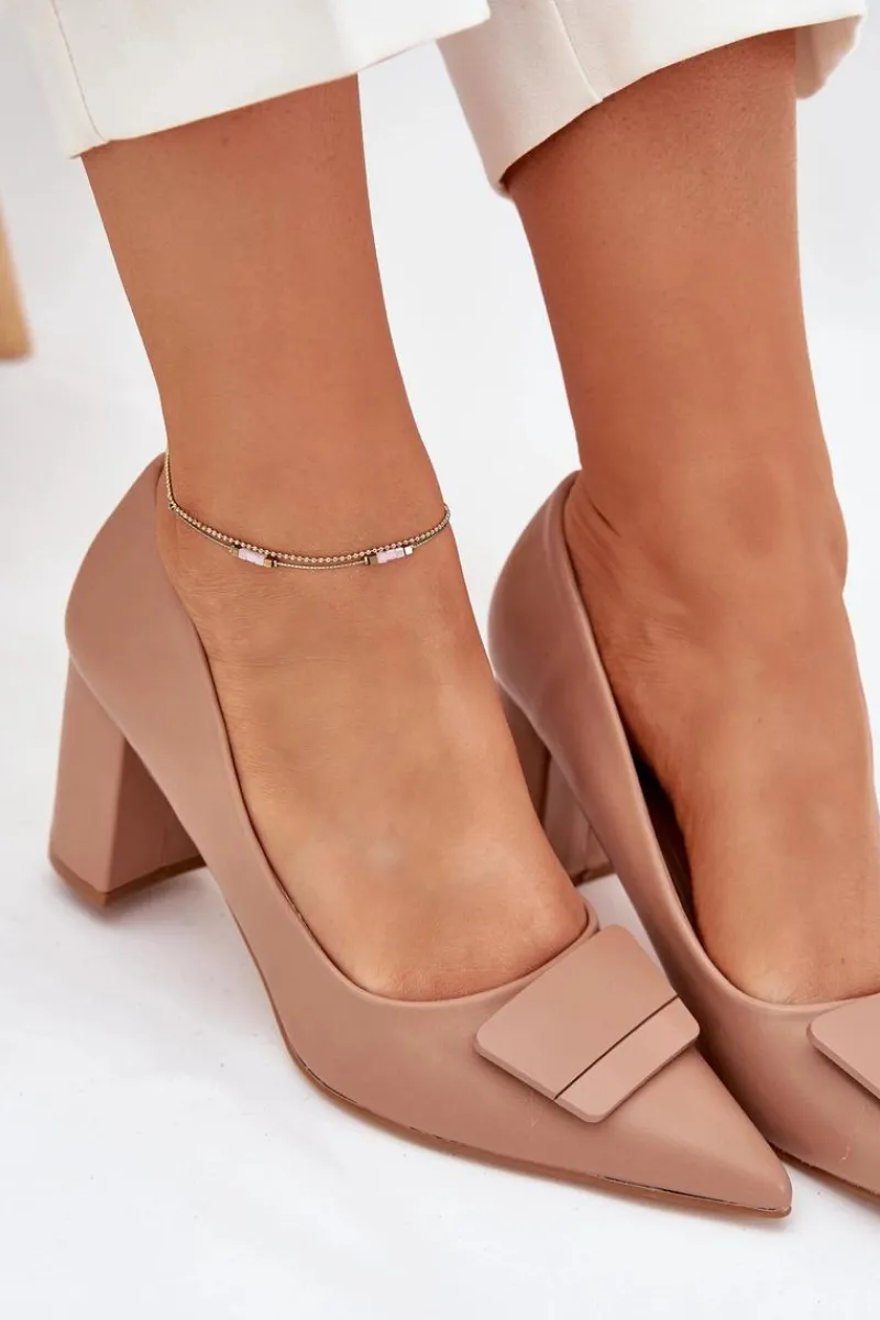 Best Czółenka Na Słupku Z Ozdobą Ciemnobeżowe Celira Damskie Czółenka Na Słupku|Czółenka Klasyczne