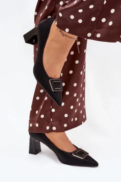 Czółenka Na Słupku|Czółenka Klasyczne>Boto Czółenka Na Słupku Z Ozdobną Klamrą Czarne Seriva