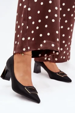 Czółenka Na Słupku|Czółenka Klasyczne>Boto Czółenka Na Słupku Z Ozdobną Klamrą Czarne Seriva