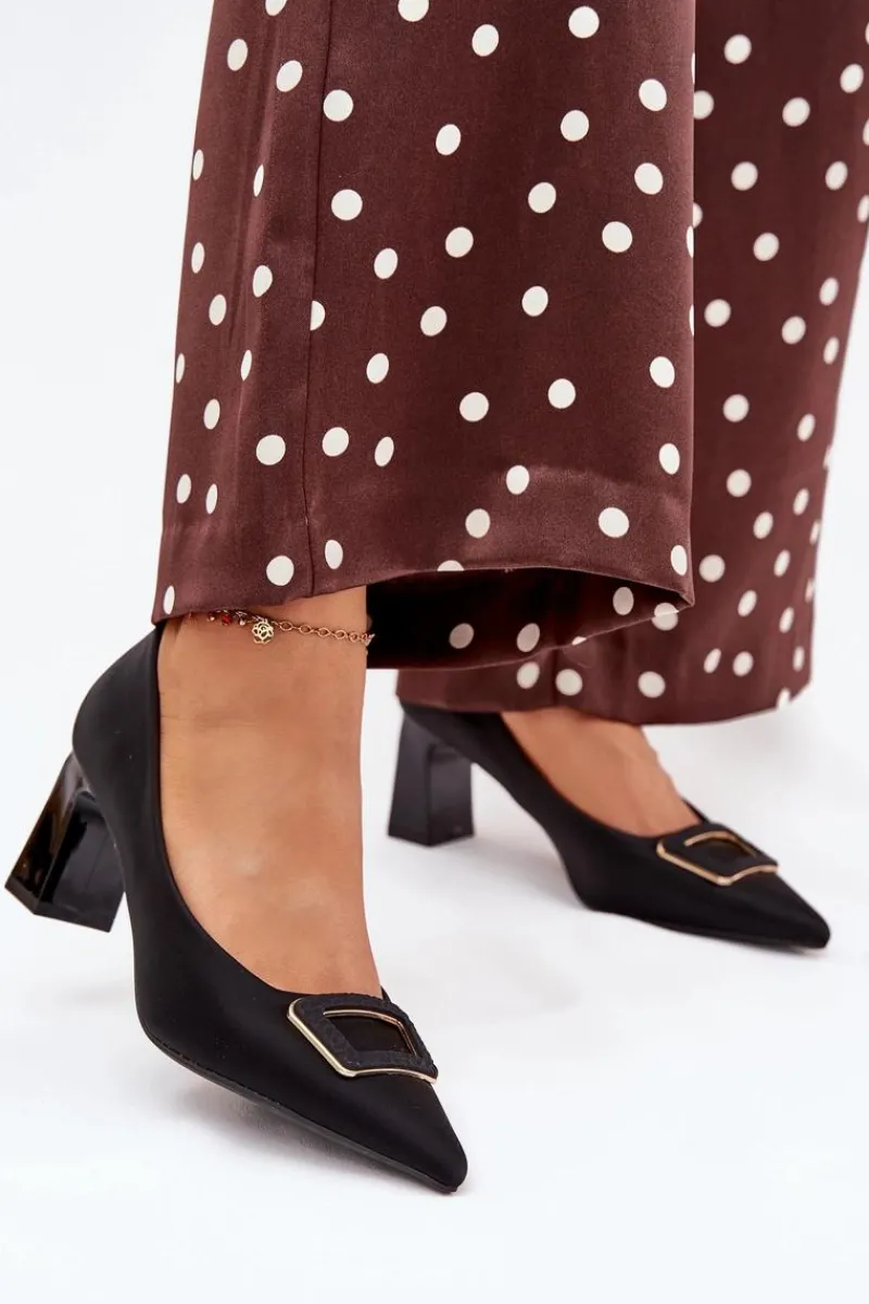 Czółenka Na Słupku|Czółenka Klasyczne>Boto Czółenka Na Słupku Z Ozdobną Klamrą Czarne Seriva