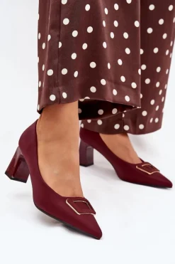 Czółenka Na Słupku|Czółenka Klasyczne>Boto Czółenka Na Słupku Z Ozdobną Klamrą Bordowe Seriva