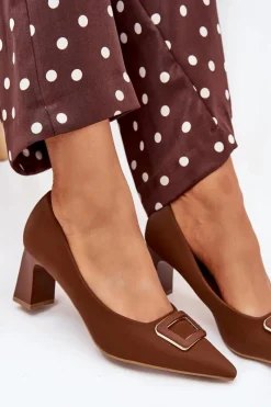 Czółenka Na Słupku Z Ozdobną Klamrą Brązowe Seriva Damskie Czółenka Na Słupku|Czółenka Klasyczne