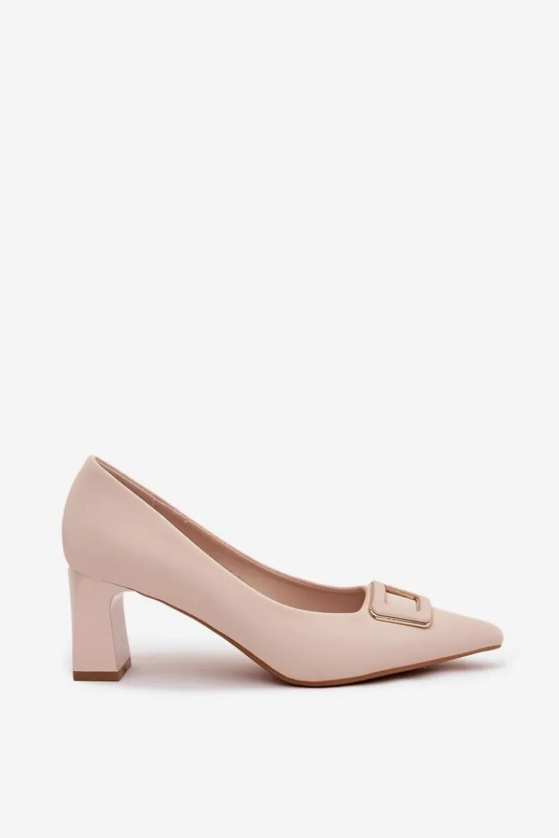 Hot Boto Czółenka Na Słupku Z Ozdobną Klamrą Beżowe Seriva Beżowy