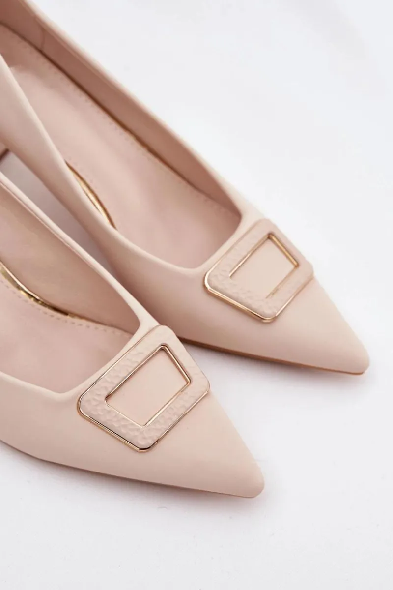 Hot Boto Czółenka Na Słupku Z Ozdobną Klamrą Beżowe Seriva Beżowy