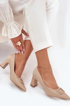 Online Czółenka Na Słupku Z Ozdobną Klamrą Nude Seriva Damskie Czółenka Na Słupku|Czółenka Klasyczne