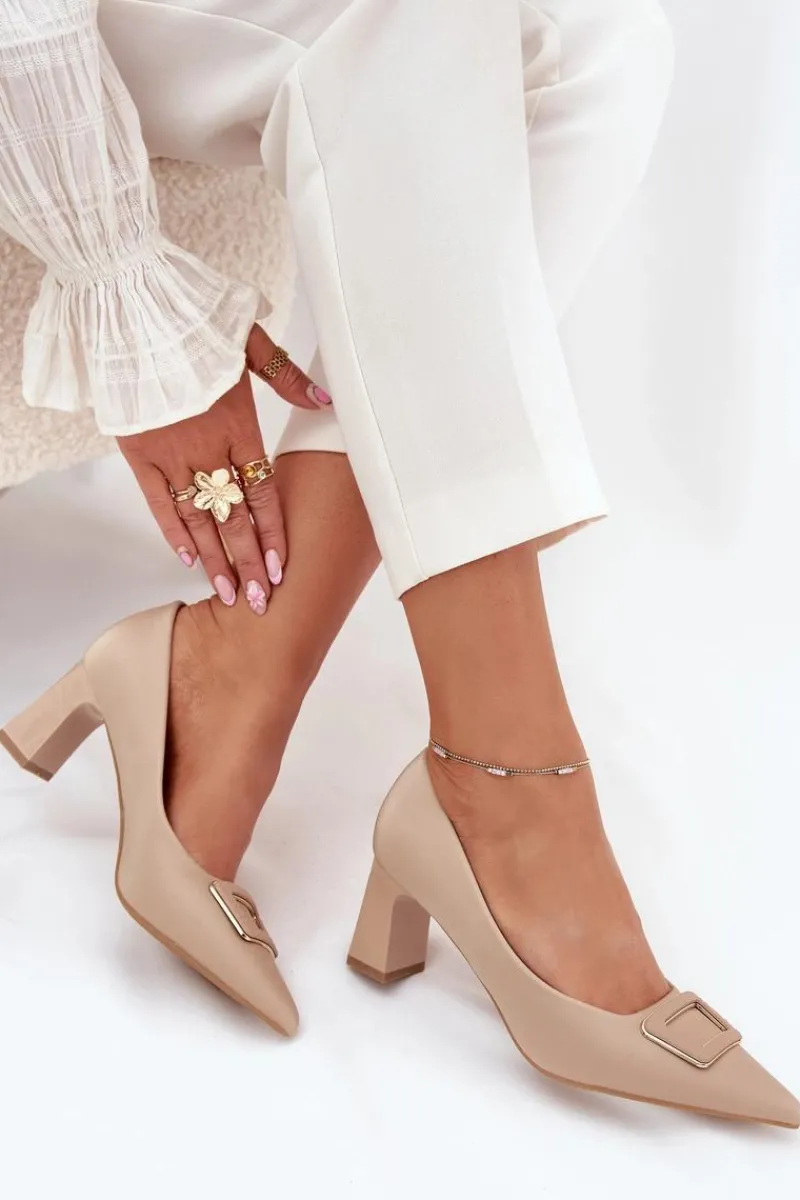 Online Czółenka Na Słupku Z Ozdobną Klamrą Nude Seriva Damskie Czółenka Na Słupku|Czółenka Klasyczne