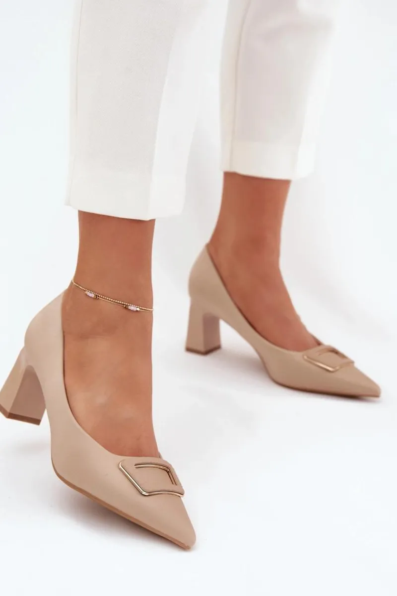 Online Czółenka Na Słupku Z Ozdobną Klamrą Nude Seriva Damskie Czółenka Na Słupku|Czółenka Klasyczne