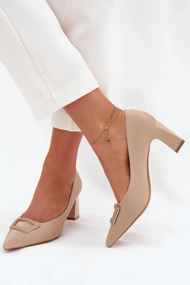 Online Czółenka Na Słupku Z Ozdobną Klamrą Nude Seriva Damskie Czółenka Na Słupku|Czółenka Klasyczne