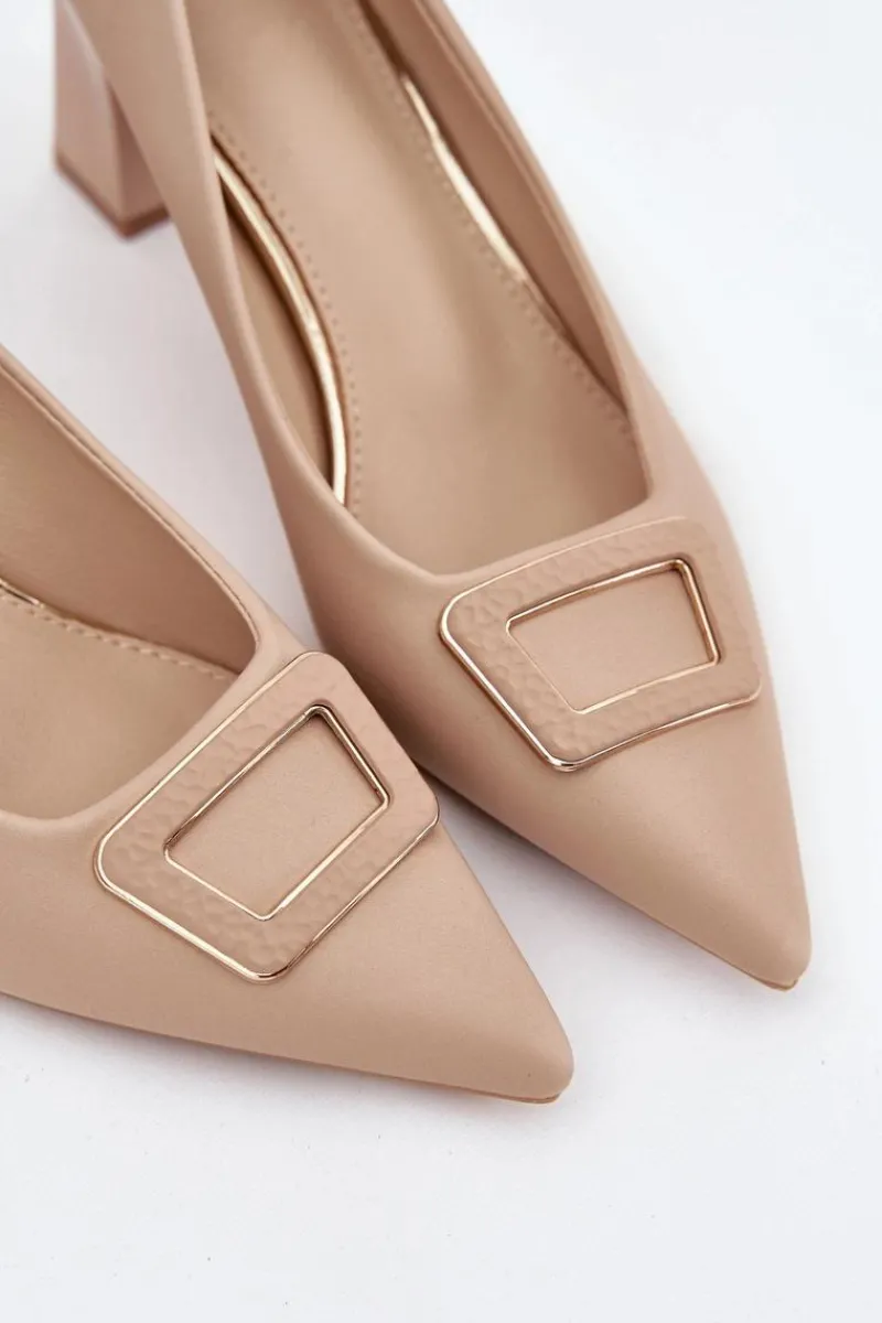 Online Czółenka Na Słupku Z Ozdobną Klamrą Nude Seriva Damskie Czółenka Na Słupku|Czółenka Klasyczne