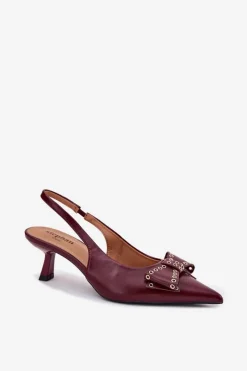 Clearance Boto Czółenka Na Szpilce Z Kokardą Bordowe Folesca Czerwony