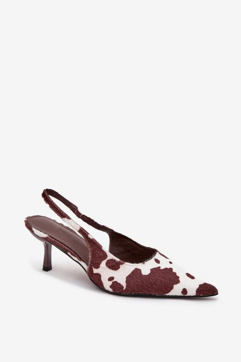 Szpilki Lakierowane|Czółenka Klasyczne>Boto Czółenka Na Szpilce Z Odkrytą Piętą W Łaty Brązowo-Białe Talira Brązowy