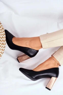 Hot Buty Sergio Leone Czółenka Na Złotym Słupku Sergio Leone PB216 Czarne