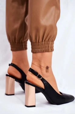 Hot Czółenka Na Złotym Słupku Sergio Leone PB218 Czarne Damskie Czółenka Na Słupku