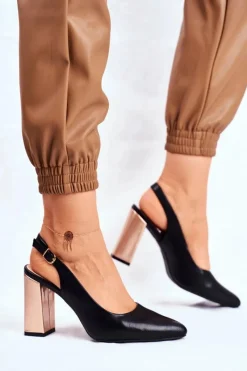 Hot Czółenka Na Złotym Słupku Sergio Leone PB218 Czarne Damskie Czółenka Na Słupku