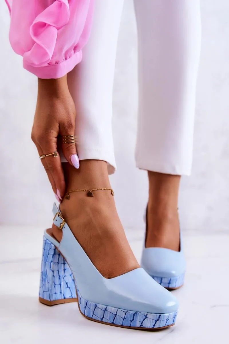 Discount Czółenka Skórzane 05441-06 Niebieskie Damskie Czółenka Klasyczne|Czółenka Na Słupku