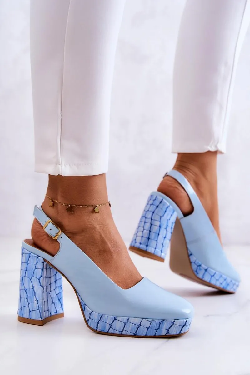 Discount Czółenka Skórzane 05441-06 Niebieskie Damskie Czółenka Klasyczne|Czółenka Na Słupku