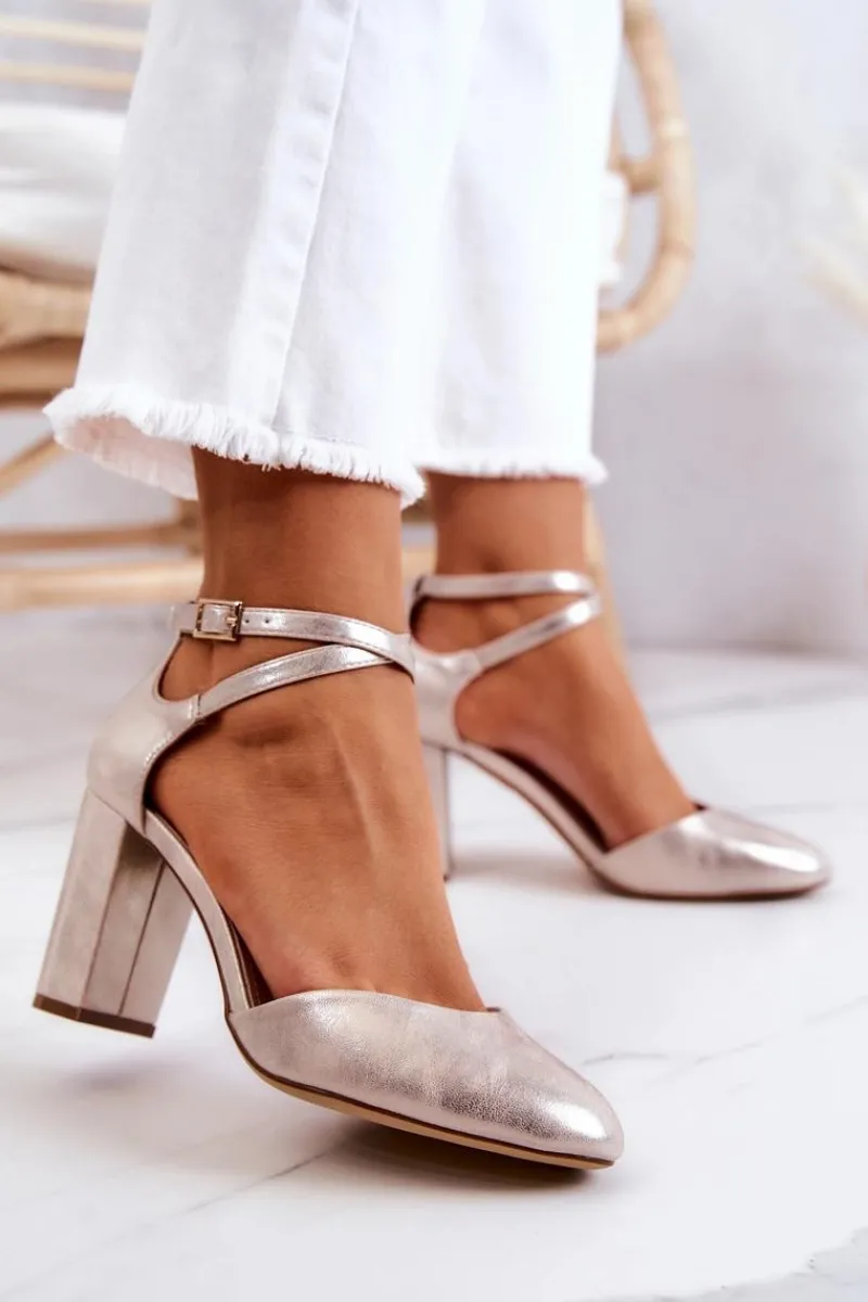 Czółenka Na Słupku|Czółenka Klasyczne>Buty Sergio Leone Czółenka Skórzane Na Słupku Sergio Leone SK851 Złote