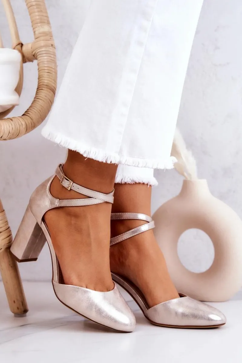 Czółenka Na Słupku|Czółenka Klasyczne>Buty Sergio Leone Czółenka Skórzane Na Słupku Sergio Leone SK851 Złote