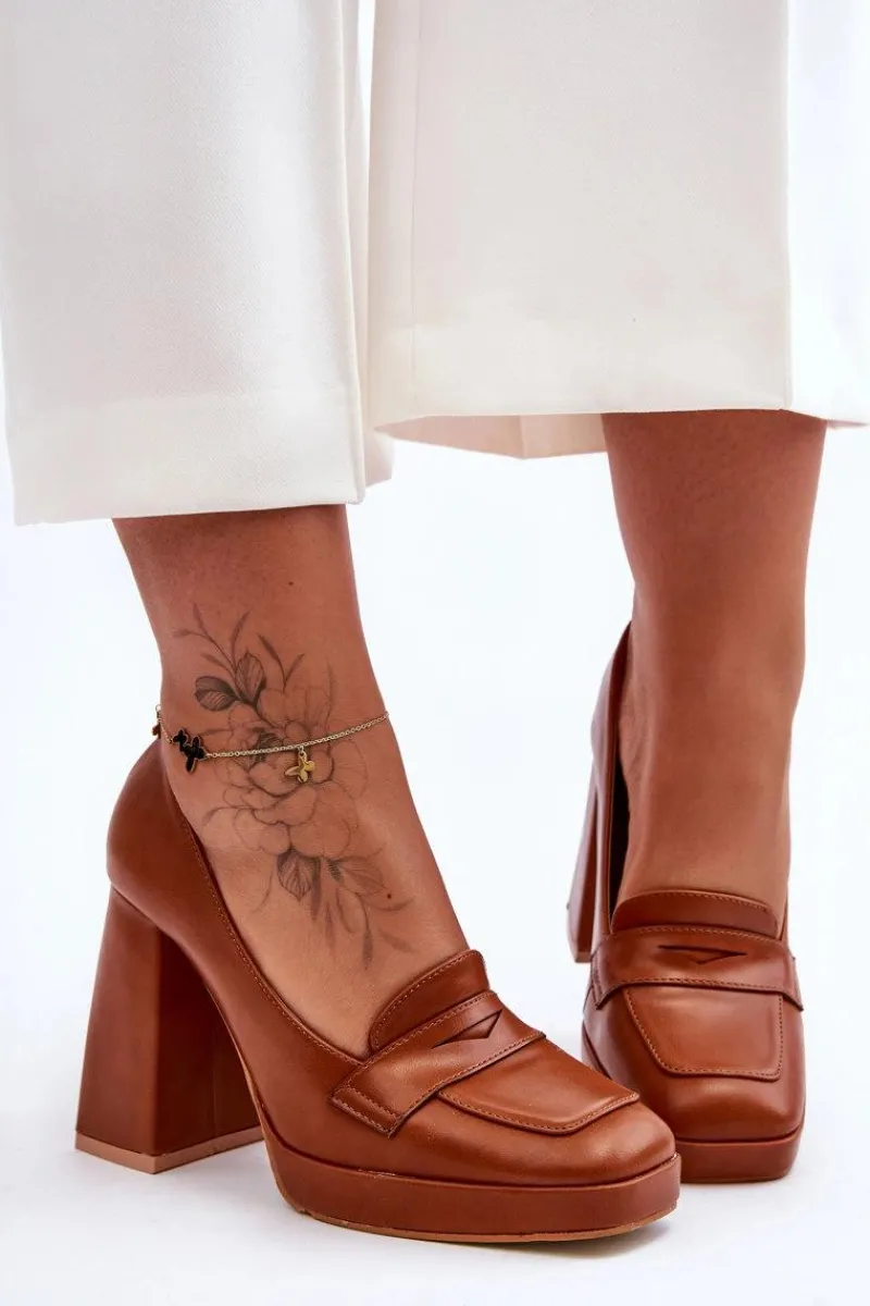 Czółenka Na Platformie|Czółenka Na Słupku>Boto Czółenka Skórzane Na Wysokim Obcasie Camel Alisa