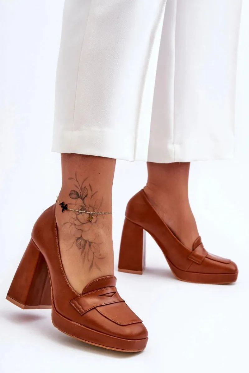 Czółenka Na Platformie|Czółenka Na Słupku>Boto Czółenka Skórzane Na Wysokim Obcasie Camel Alisa