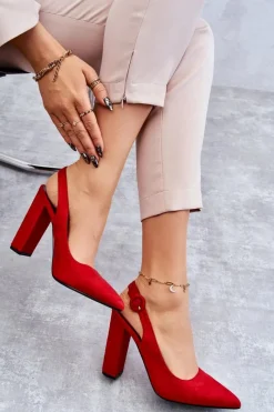 Clearance Czółenka W Szpic Na Obcasie Czerwone Alanza Damskie Czółenka Na Słupku|Czółenka Klasyczne