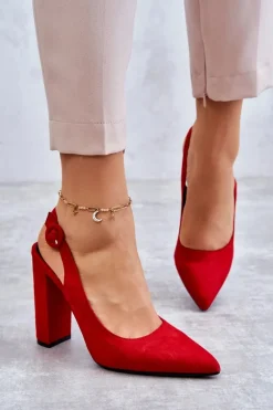 Clearance Czółenka W Szpic Na Obcasie Czerwone Alanza Damskie Czółenka Na Słupku|Czółenka Klasyczne