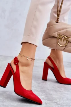 Clearance Czółenka W Szpic Na Obcasie Czerwone Alanza Damskie Czółenka Na Słupku|Czółenka Klasyczne