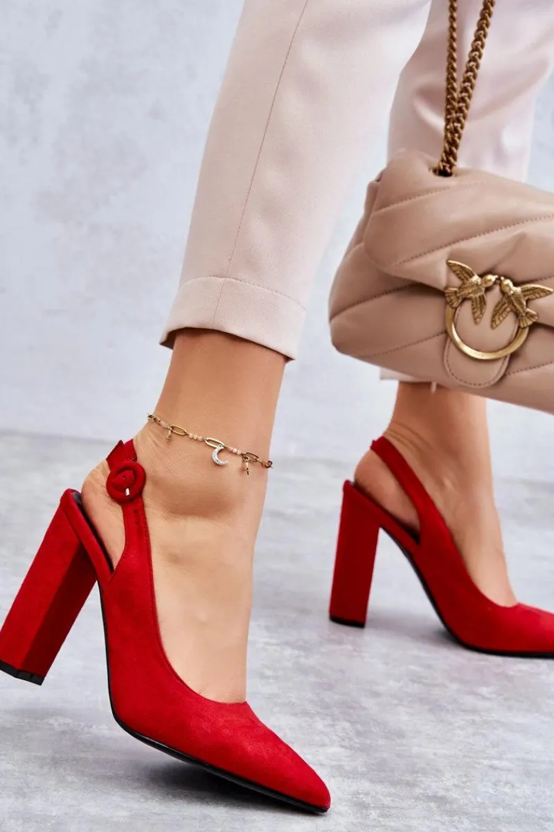 Clearance Czółenka W Szpic Na Obcasie Czerwone Alanza Damskie Czółenka Na Słupku|Czółenka Klasyczne