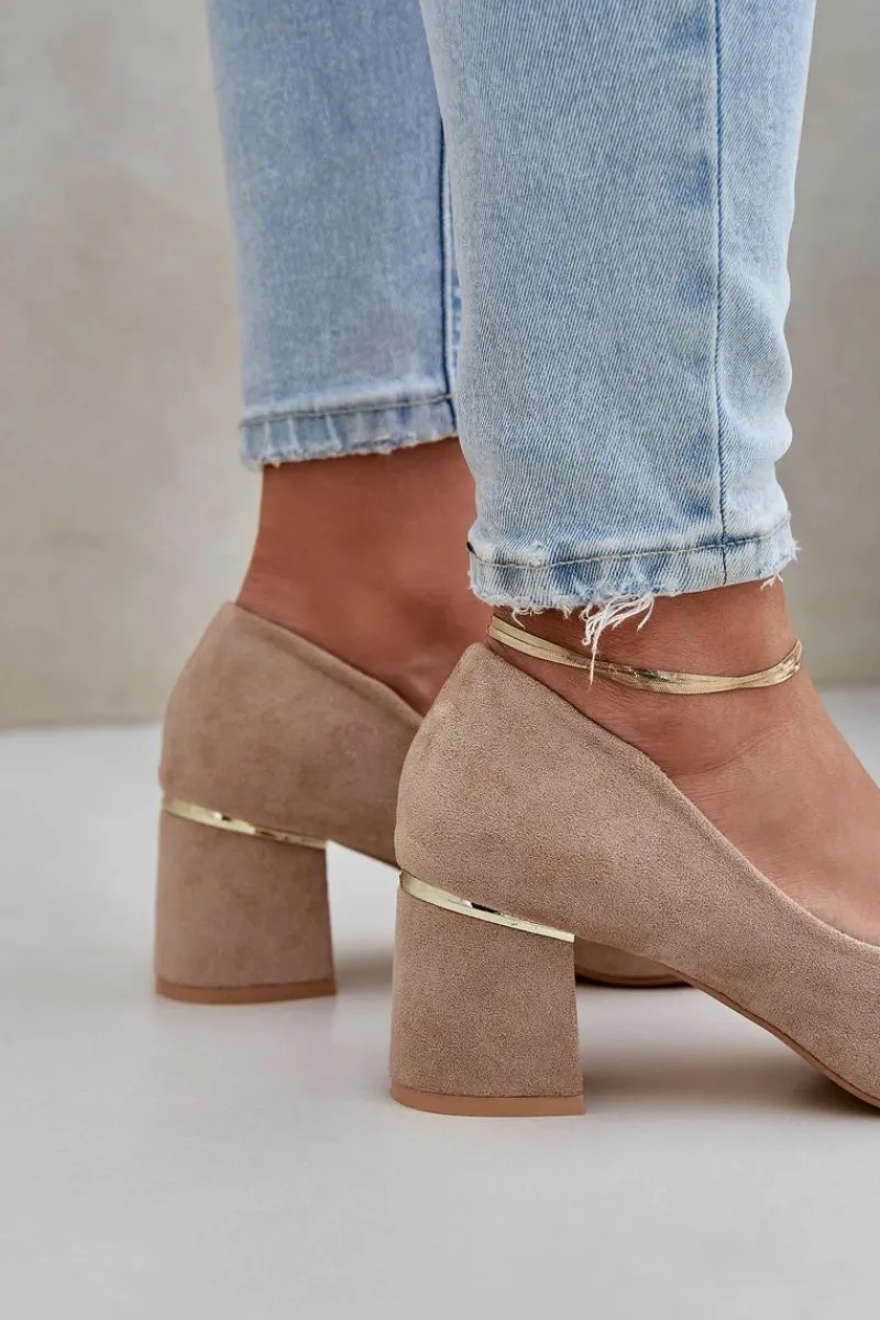 Czółenka Zamszowe|Czółenka Na Słupku>Boto Czółenka Z Eko Zamszu Na Słupku Ciemnobeżowe Zelfitis