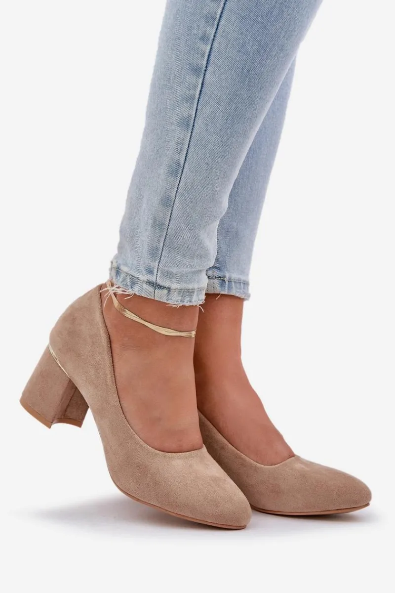 Czółenka Zamszowe|Czółenka Na Słupku>Boto Czółenka Z Eko Zamszu Na Słupku Ciemnobeżowe Zelfitis