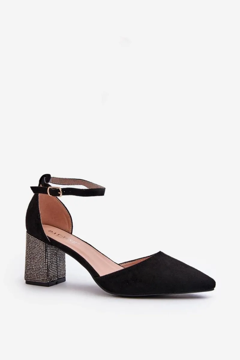 Czółenka Zamszowe|Czółenka Na Słupku>Boto Czółenka z Eko Zamszu Na Zdobionym Słupku Czarne Anlitela