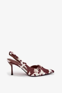 Czółenka Z Odkrytą Piętą I Paseczkami Łaty Biało-Brązowe Ravira Damskie Szpilki Lakierowane|Czółenka Klasyczne