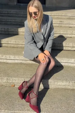 Czółenka Zamszowe|Czółenka Na Słupku>Boto Czółenka Ze Szpiczastymi Noskami I Zdobionymi Paseczkami Na Słupku Bordowe Verithas